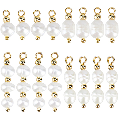 16pcs 4 Styles natürliche Süßwasser-Zuchtperlen-Anhänger, mit Messing-Zubehör