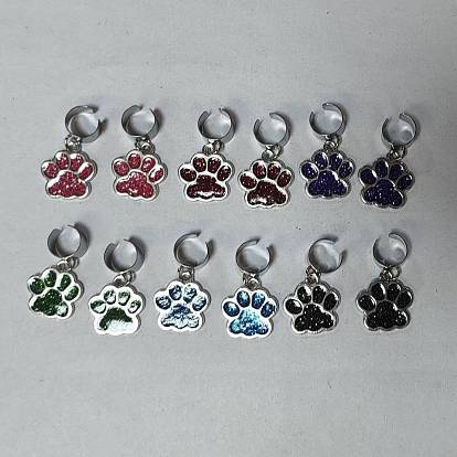 12pcs 6 couleurs empreinte de patte alliage émail stéthoscope pendentif décorations, avec 304 accessoires en acier inoxydable