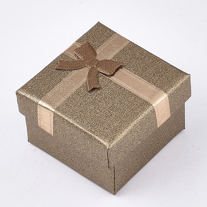 Cardboard Ring Boxes, with Yarn Bowknot and Sponge Inside, Square