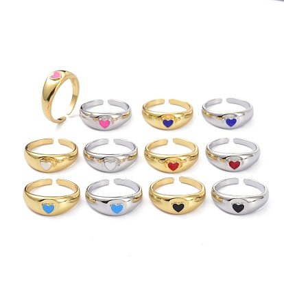 Открытые манжеты с эмалевым сердцем, регулируемые латунные эмалевые кольца для пальцев для девочек-подростков, долговечный