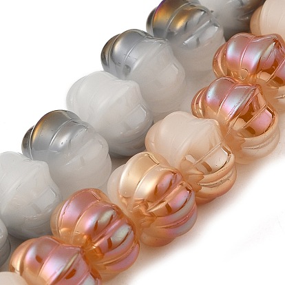 Rainbow Plated Electroplate Glass Beads, Two Tone, Pumpkin