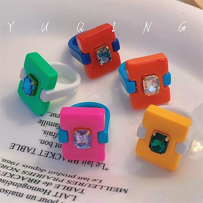 Кольца из смолы для женщин и девочек, прямоугольные