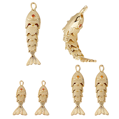 6 шт. 3 стили латунные подвески с микропаве из оранжевого кубического циркония, рыбы прелести