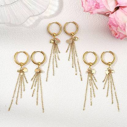 3 пары 3 стили 304 серьги-кольца из нержавеющей стали для женщин, подвеска-цепочка с кабелем, золотые