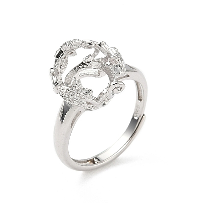 Родиевое покрытие 925 стерлинговое серебро микропаве прозрачный кубический цирконий регулируемые компоненты кольца, оправа для кольца в форме звезды с овальным подносом