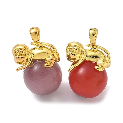 Подвески из латунной кошки, обезьянка с круглым талисманом, без кадмия и без свинца, долговечный, стойки покрытие, реальный 18 k позолоченный