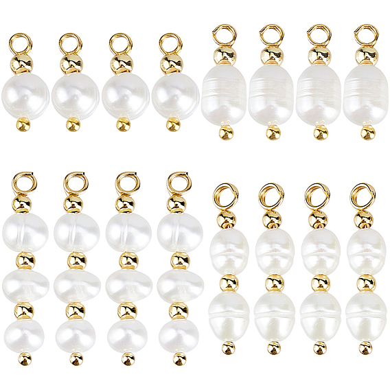 16Pcs 4 Styles Natural Cultured Freshwater Pearl Pendants, with Brass Findings