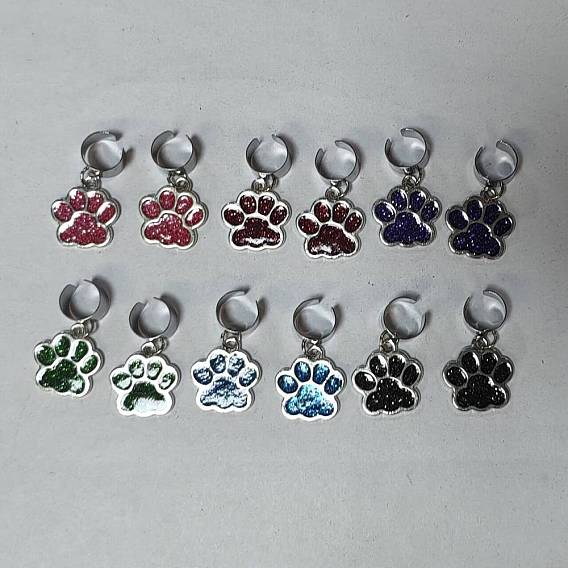 12pcs 6 couleurs empreinte de patte alliage émail stéthoscope pendentif décorations, avec 304 accessoires en acier inoxydable