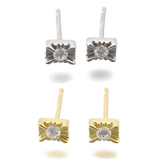 925 серьги-гвоздики из стерлингового серебра с прозрачным кубическим цирконием, прямоугольные