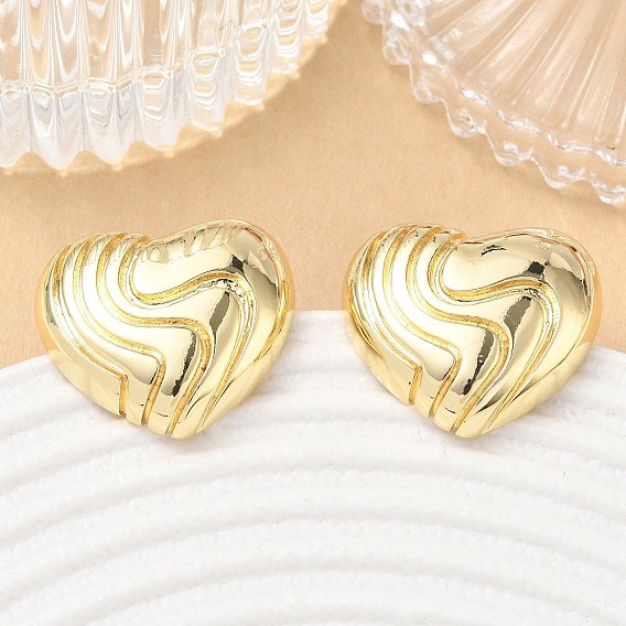 Brass Stud Earrings for Women, Heart