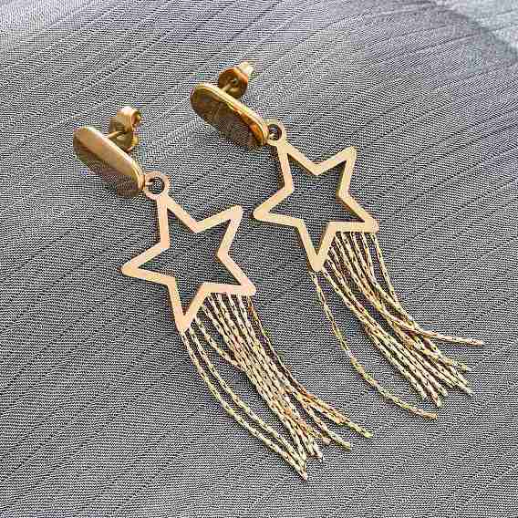 304 серьги из нержавеющей стали из нержавеющей стали, звезда, ионное покрытие (ip)