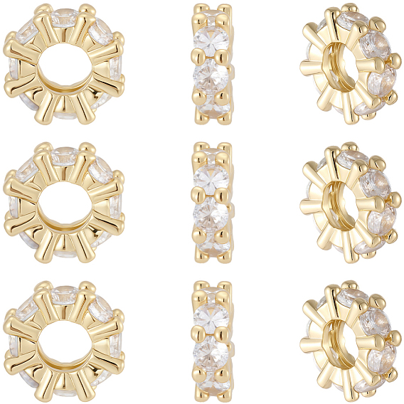 12шт. латунные кубические циркониевые бусины европейского типа, бусины с большим отверстием, рондель