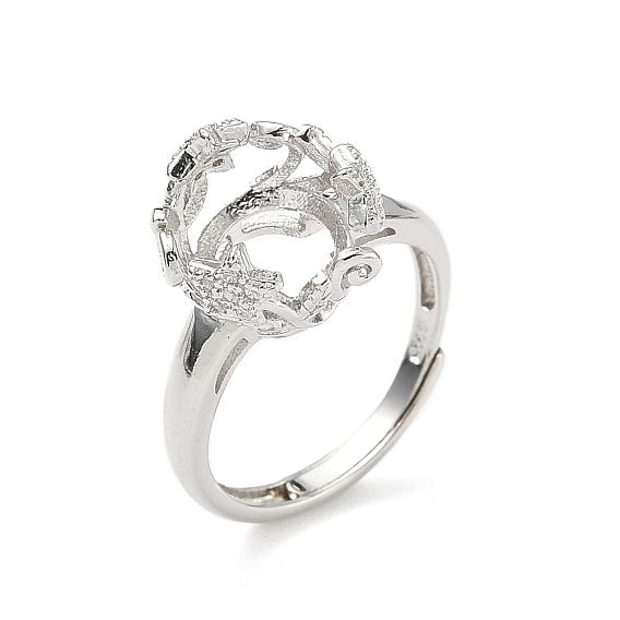 Родиевое покрытие 925 стерлинговое серебро микропаве прозрачный кубический цирконий регулируемые компоненты кольца, оправа для кольца в форме звезды с овальным подносом