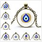 Alloy Cable Chain Necklaces, Glass Evil Eye/Teardrop/Hamsa Hand Pendant Necklaces for Sweater, Antique Bronze