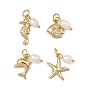 Stainless Steel & Pearl Pendants, with Brass Findings, Ocean Theme Charms