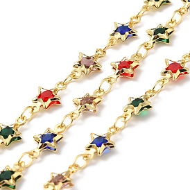 Star Handmade Brass Glass Beaded Chains, Real 18K Gold Plated, Soldered, with Spool, Cadmium Free & Lead Free