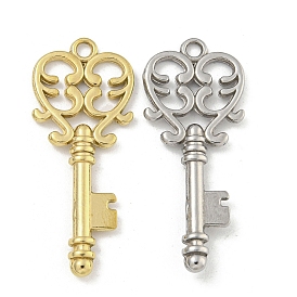 Ion Plating(IP) 304 Stainless Steel Pendants, Heart Key Charm