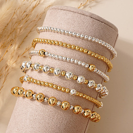 6Pcs 6 Styles Fashion Brass Women's Round Beaded Stretch Bracelet Sets for Layered and Versatile Styles