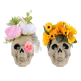 Halloween Simulation Flower Resin Skull Head Figurine Statues, for Party, Home Tabletop Display Decorations