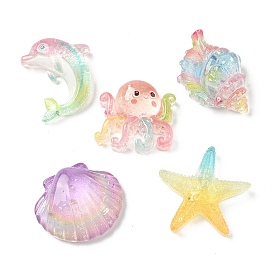 Кабошоны из прозрачной смолы морских организмов, разнообразные