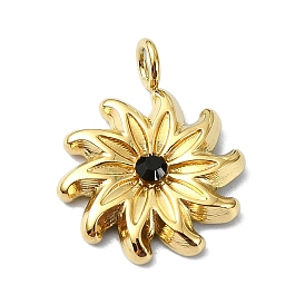 Ion Plating(IP) 304 Stainless Steel Pendants, Real 18K Gold Plated, with Rhinestone, Flower Charm