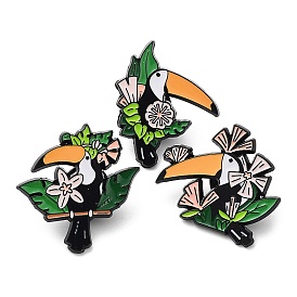 Parrot with Flower Enamel Pins, Electrophoresis Black Alloy Badge for Backpack Clothes