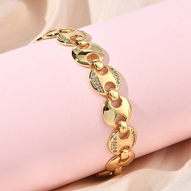 Браслет из плоских цепочек с круглыми звеньями из прозрачного кубического циркония, украшения из латуни для женщин, без кадмия и без свинца, долговечный, стойки покрытие