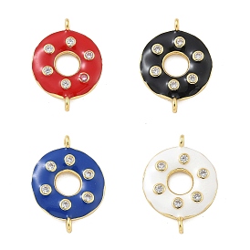 Rack Plating Brass Clear Cubic Zirconia Donut Connector Charms, with Enamel, Long-Lasting Plated, Cadmium Free & Lead Free