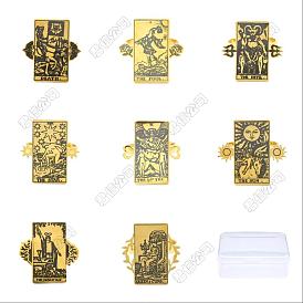 Unicraftale 8Pcs 8 Style Adjustable 304 Stainless Steel Tarot Card Finger Rings Set for Women, Antique Golden