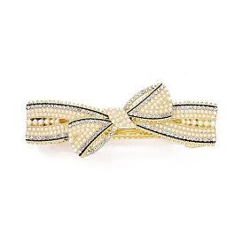 Alloy Crystal Rhinestone Hair Barrettes, with Imitation Pearl Beads, Bowknot