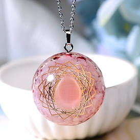 Natrual Rose Quartz Resin Pendants, with Giltter Power, Flat Round