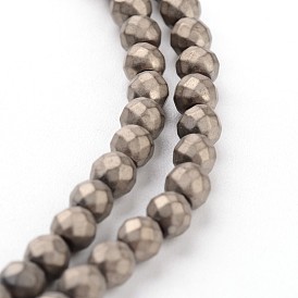 Placage sous vide brins de perles d'hématite synthétique non magnétique, givré, facette, ronde