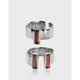 Manschettenringe aus Messing mit Zirkonia-Pavé, offen, Rechteck, Platin Farbe