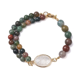 Bracelets ronds en perles d'agate indienne naturelle, Bracelets à maillons ovales en cristal de quartz pavé en laiton pour femmes