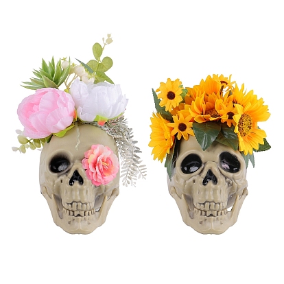 Хэллоуин моделирование цветок смола череп голова статуэтка статуи, для партии, украшения для домашней настольной витрины