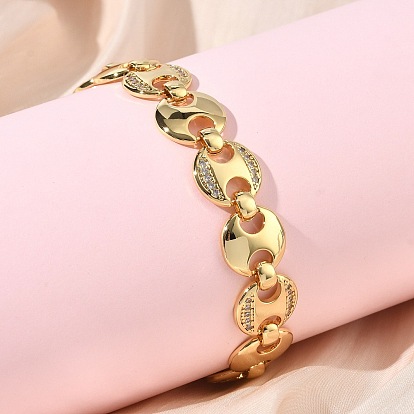 Браслет из плоских цепочек с круглыми звеньями из прозрачного кубического циркония, украшения из латуни для женщин, без кадмия и без свинца, долговечный, стойки покрытие