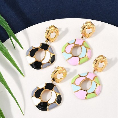 304 серьги-гвоздики из нержавеющей стали с эмалью для женщин, ромб, золотые