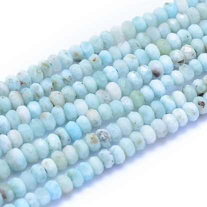 Natural Larimar Beads Strands, Faceted, Rondelle