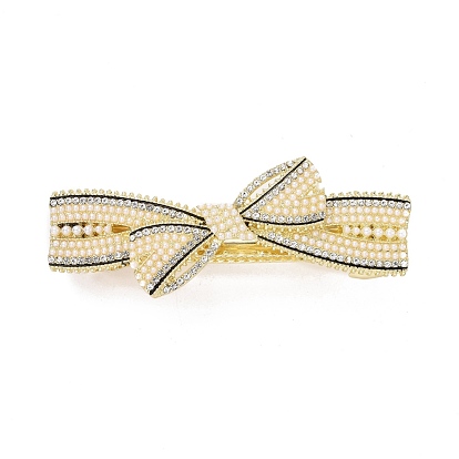 Alloy Crystal Rhinestone Hair Barrettes, with Imitation Pearl Beads, Bowknot