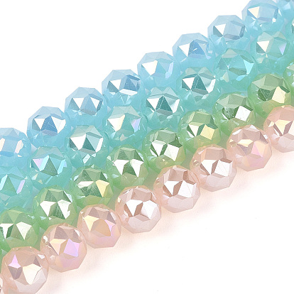 Нити из круглых бусин из искусственного нефрита с цветным покрытием, граненые