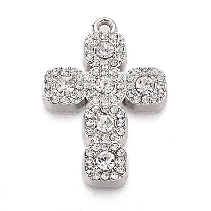 Подвески из сплава и страза, крестик, без кадмия и без свинца