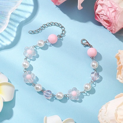 Браслеты из акриловых бусин для женщин, цветок и сердце и круглый