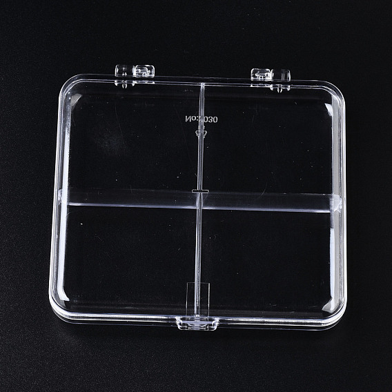 Polystyrene Bead Storage Containers, with 4 Compartments Organizer Boxes and Hinged Lid, for Jewelry Beads Earring Container Tool Fishing Hook Small Accessories, Rectangle