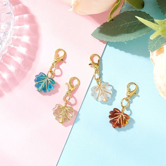 Лист акриловые подвесные украшения, с карабинами из цинкового сплава для украшений сумок