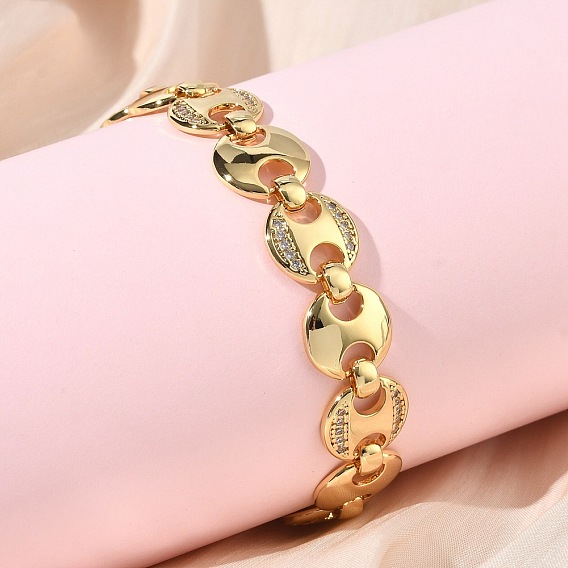 Браслет из плоских цепочек с круглыми звеньями из прозрачного кубического циркония, украшения из латуни для женщин, без кадмия и без свинца, долговечный, стойки покрытие