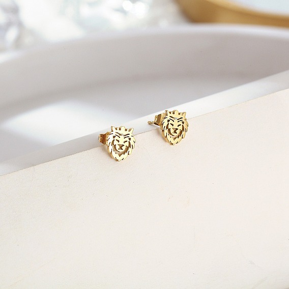 304 серьги-гвоздики из нержавеющей стали для женщин, голова льва