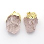 Electroplate Natural Nuggets Rose Quartz Pendants, with Brass Findings, 15~32x25~55mm, Hole: 8x5mm