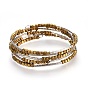 Electroplate Non-magnetic Synthetic Hematite Beads Wrap Bracelets, Five Loops, with Steel Memory Wire, Brass Tube Beads