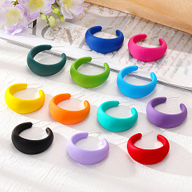 Colorful Geometric C-shaped Earrings, Cute Crescent Moon Ear Hoops for Women