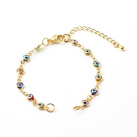 Fabricación de brazaletes de cadena de eslabones de mal de ojo de murano, cierre de pinza de langosta latón, dorado